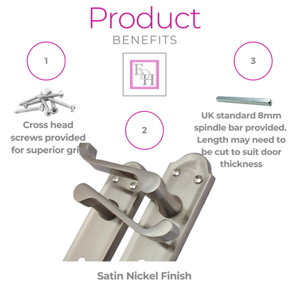 Satin Nickel Door Handles - Askworth Internal Door Handles with Bathroom Sash