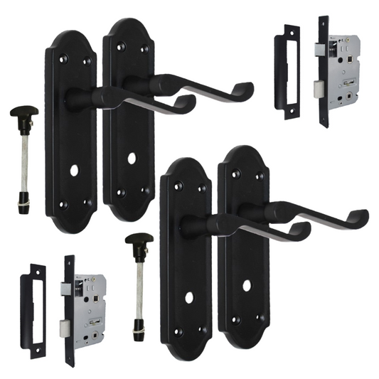 Matt Black Door Handles - Askworth Internal Door Handles with Bathroom Sash Lock