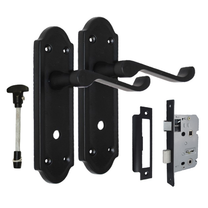 Matt Black Door Handles - Askworth Internal Door Handles with Bathroom Sash Lock