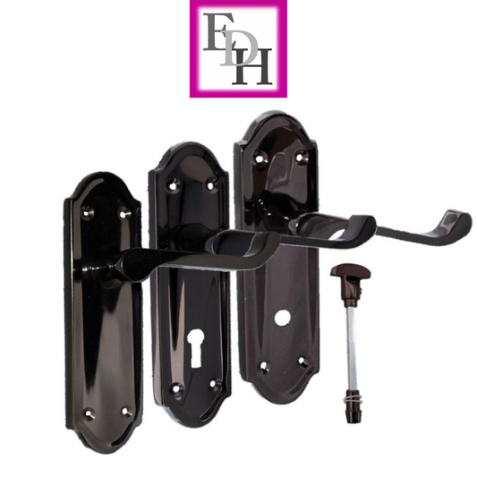 Victorian Black Nickel Ashford Interior Door Handles BATH, LOCK & LATCH Scroll.