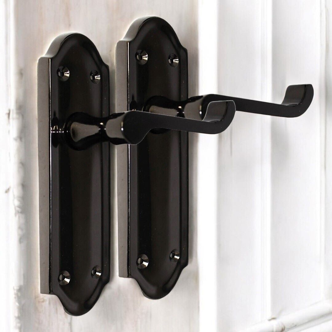 Victorian Black Nickel Ashford Interior Door Handles BATH, LOCK & LATCH Scroll.
