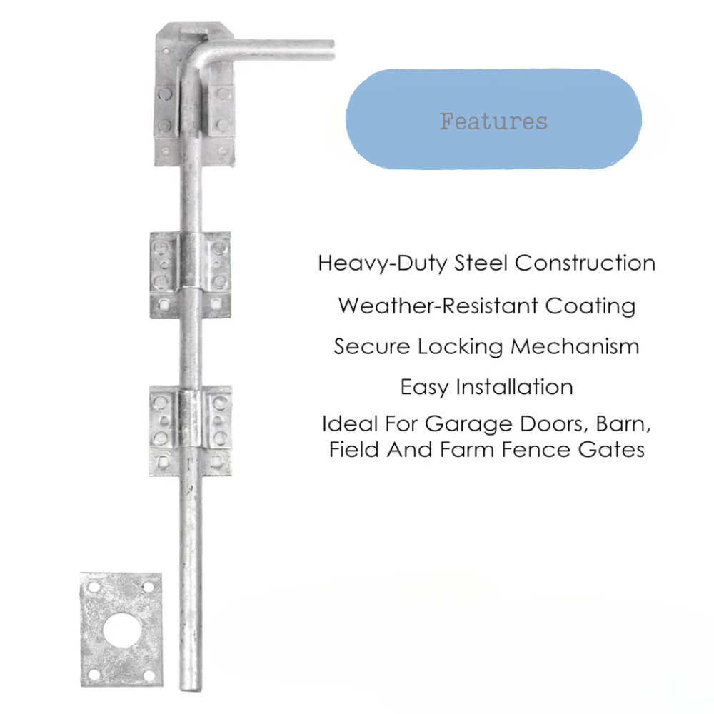 Long 18" Galvanised Drop Bolt | Garage/Gate/Door Lock