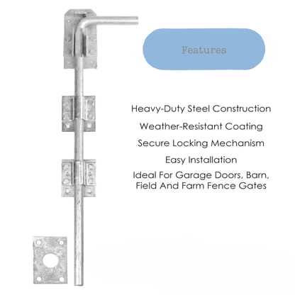 Long 18" Galvanised Drop Bolt | Garage/Gate/Door Lock
