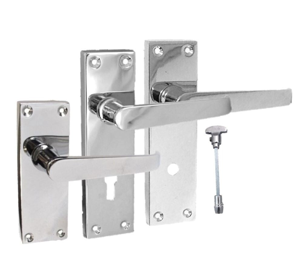 Victorian Straight Chrome Door Handles – Interior Lever Handles on Backplate