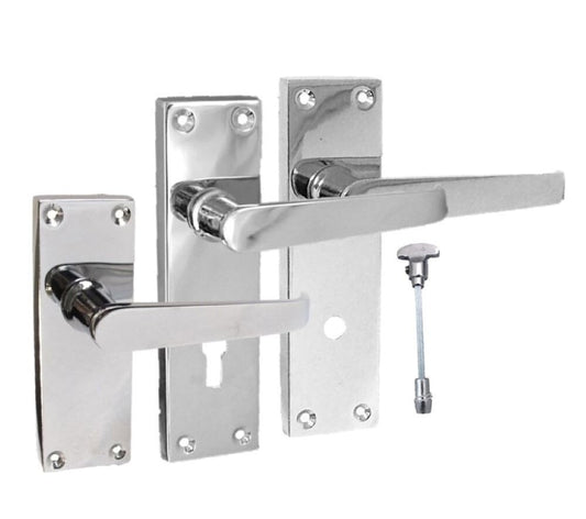 Victorian Straight Chrome Door Handles – Interior Lever Handles on Backplate