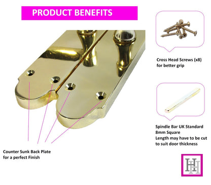 Door Handle Modern Scroll Epsom Brass Polish handles, Bath Lock Latch 168 x42mm