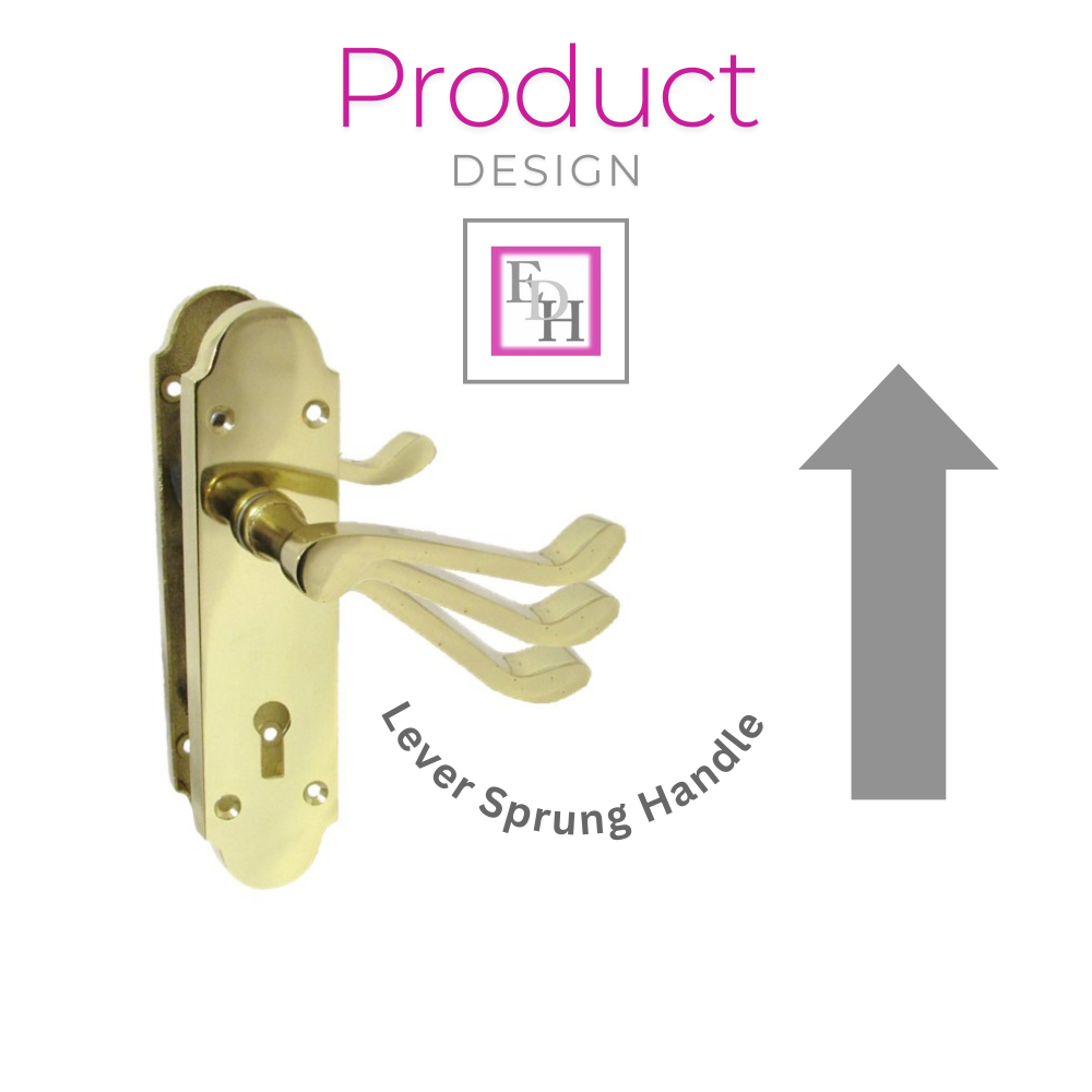 Door Handle Modern Scroll Epsom Brass Polish handles, Bath Lock Latch 168 x42mm