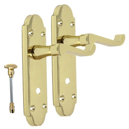 Door Handle Modern Scroll Epsom Brass Polish handles, Bath Lock Latch 168 x42mm