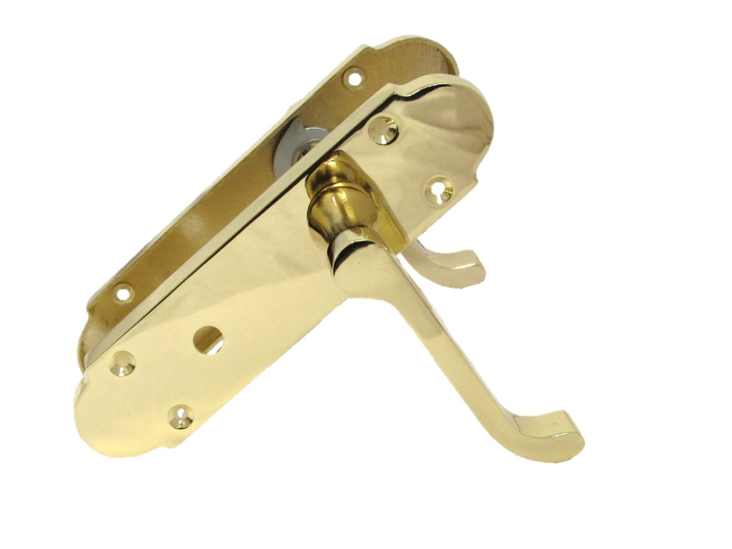 Door Handle Modern Scroll Epsom Brass Polish handles, Bath Lock Latch 168 x42mm
