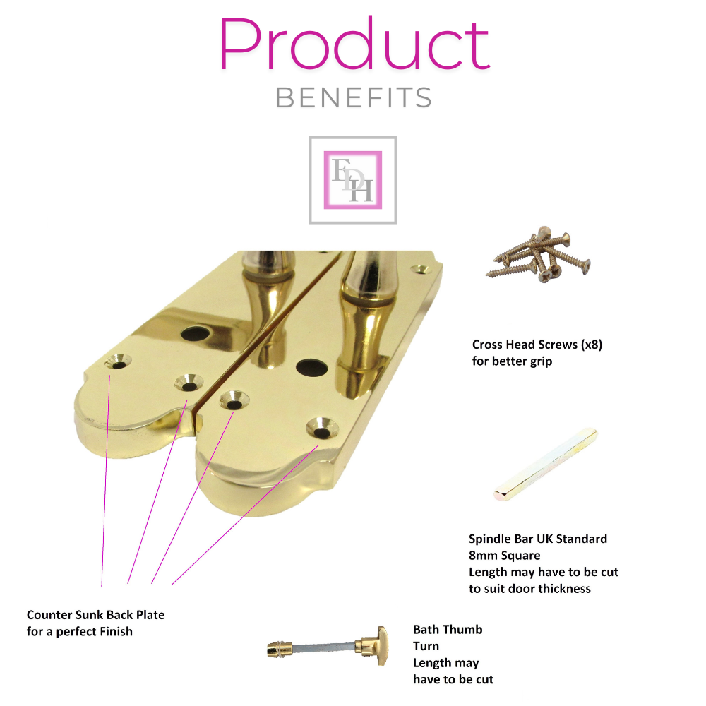 Door Handle Modern Scroll Epsom Brass Polish handles, Bath Lock Latch 168 x42mm