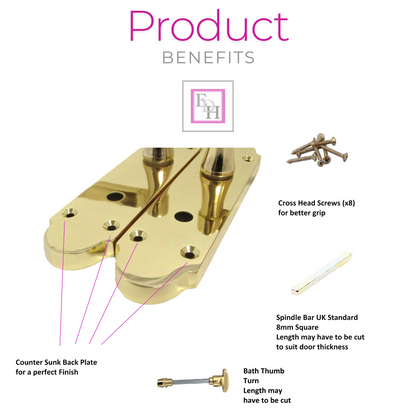 Door Handle Modern Scroll Epsom Brass Polish handles, Bath Lock Latch 168 x42mm