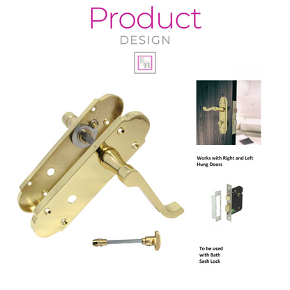 Door Handle Modern Scroll Epsom Brass Polish handles, Bath Lock Latch 168 x42mm