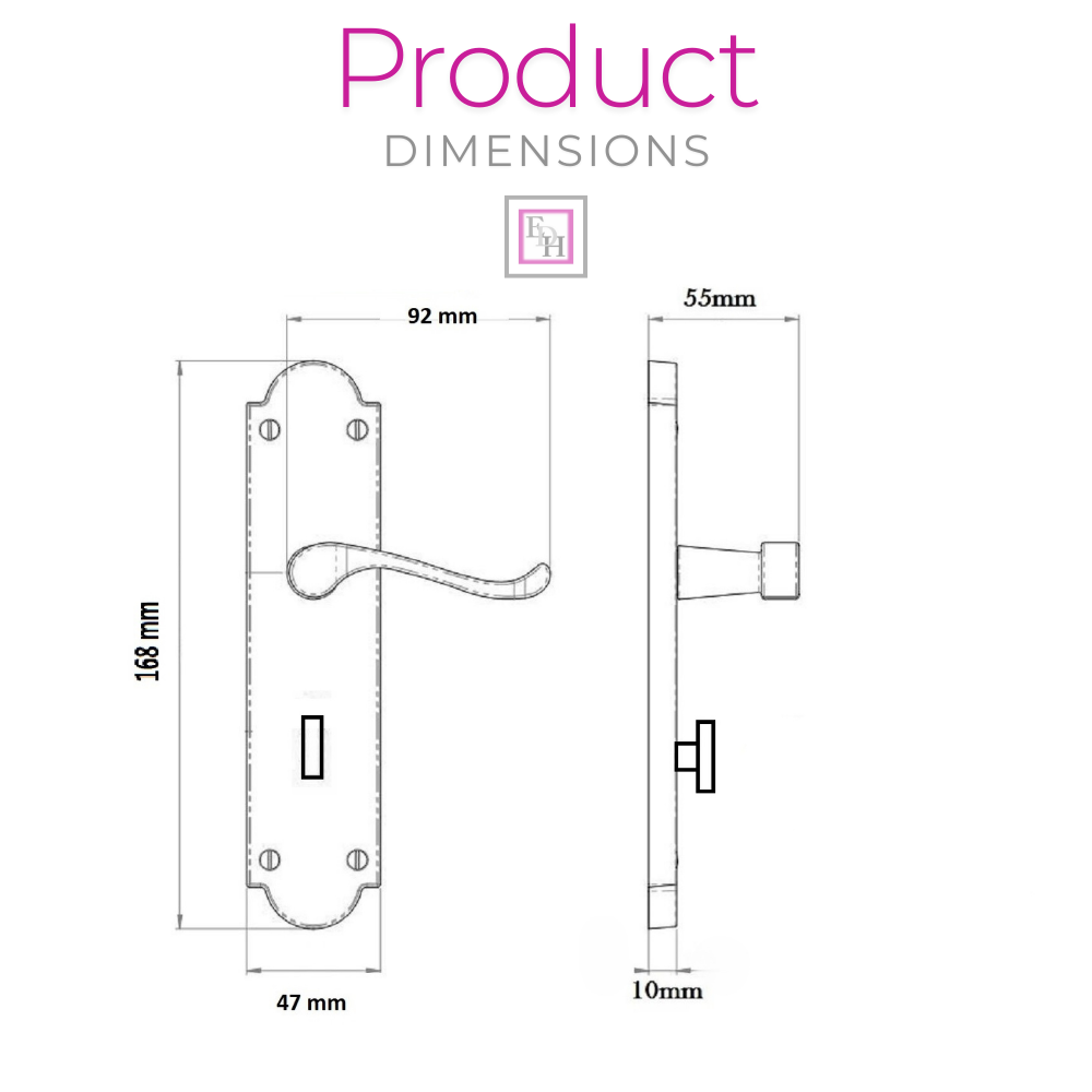 Door Handle Modern Scroll Epsom Brass Polish handles, Bath Lock Latch 168 x42mm