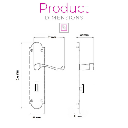 Door Handle Modern Scroll Epsom Brass Polish handles, Bath Lock Latch 168 x42mm