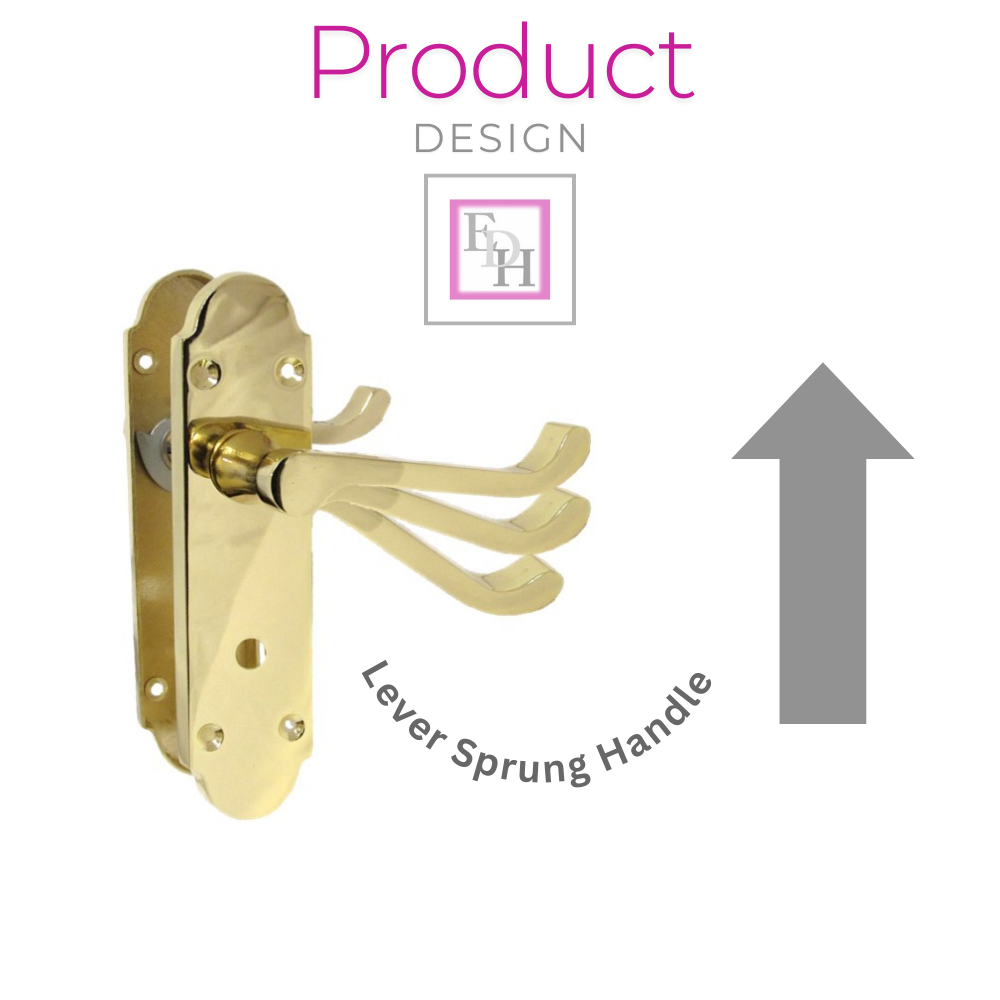 Door Handle Modern Scroll Epsom Brass Polish handles, Bath Lock Latch 168 x42mm