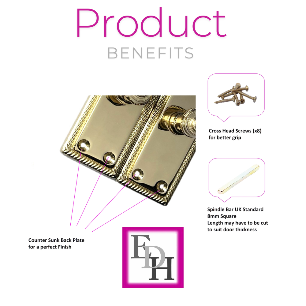 Georgian Style Scroll Brass Finish Door Handles, Internal Door handles 6 Sets.