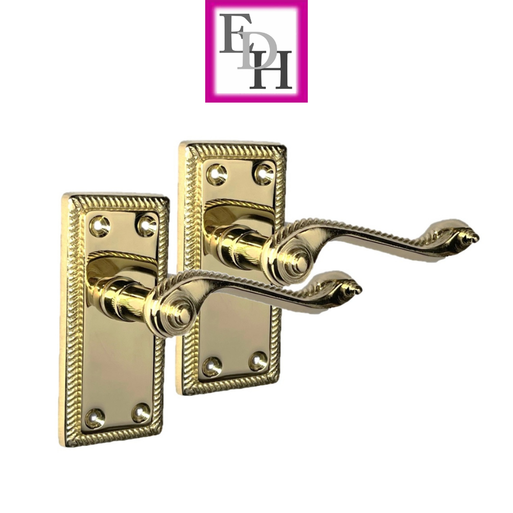 Georgian Style Scroll Brass Finish Door Handles, Internal Door handles 6 Sets.