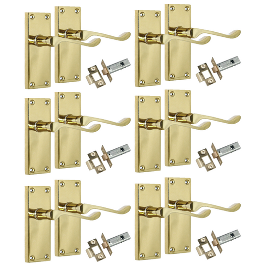 Door Handles Brass Plated  Victorian Scroll Lever Latch Modern Door Handles + x6