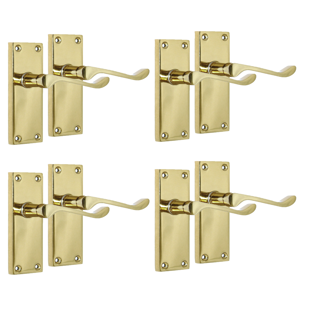 Door Handles Brass Plated  Victorian Scroll Lever Latch Modern Door Handles x 4