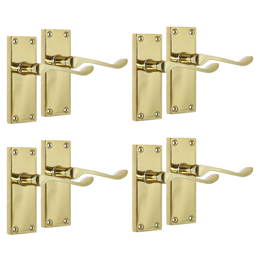 Door Handles Brass Plated  Victorian Scroll Lever Latch Modern Door Handles x 4