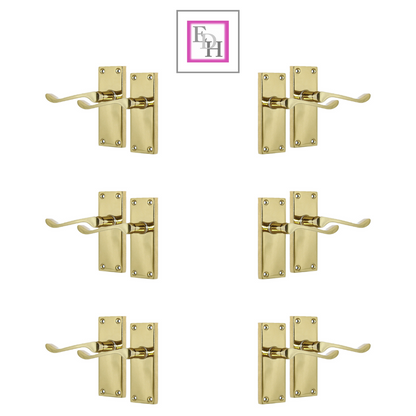 Door Handles Brass Plated  Victorian Scroll Lever Latch Modern Door Handles x 6