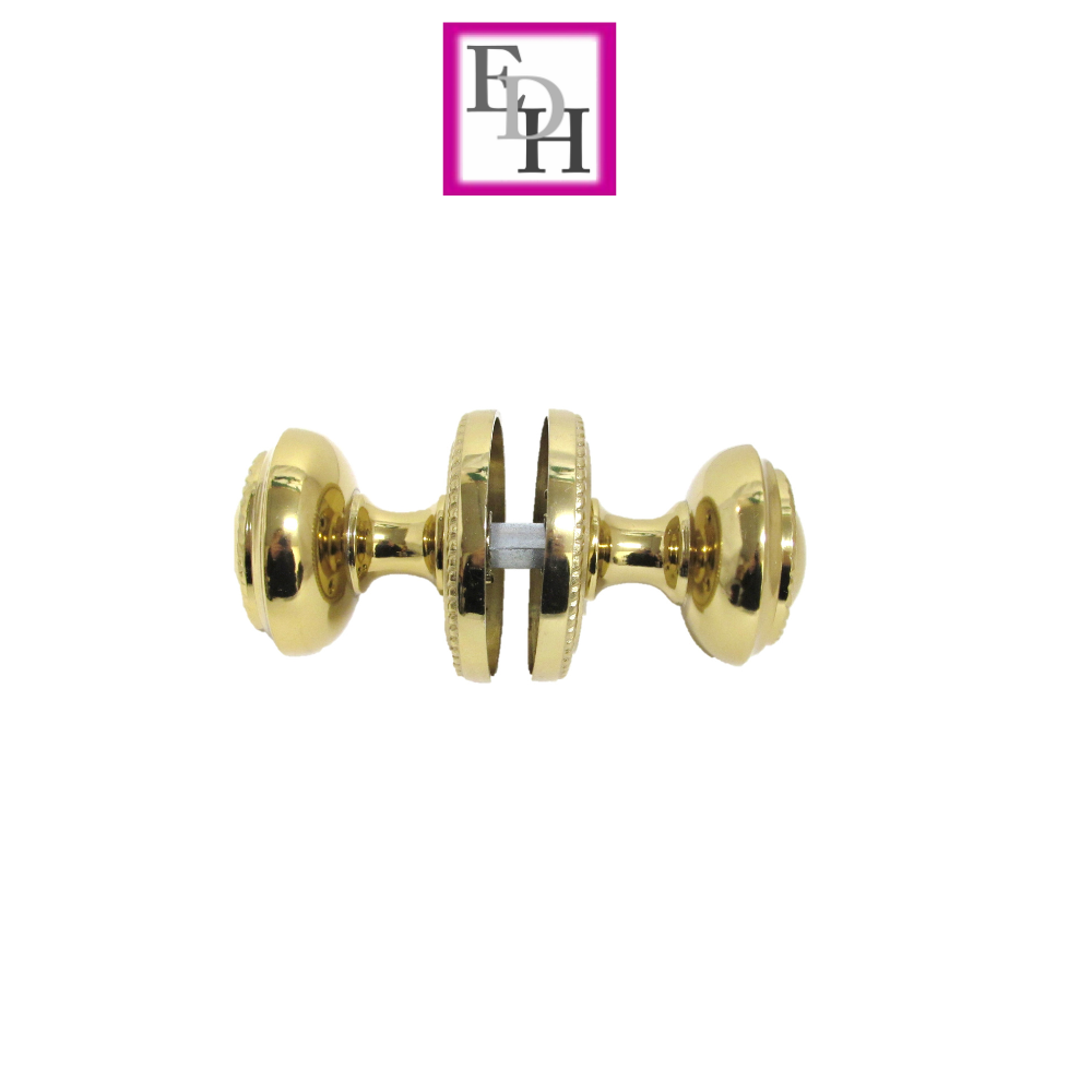 Brass Plated Georgian Style Sprung Round Door Knob Set – Internal 4 Pairs