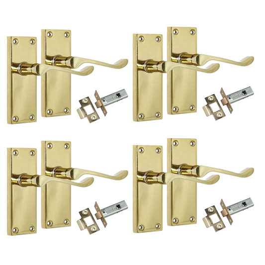 Door Handles Brass Plated  Victorian Scroll Lever Latch Modern Door Handles x 4+