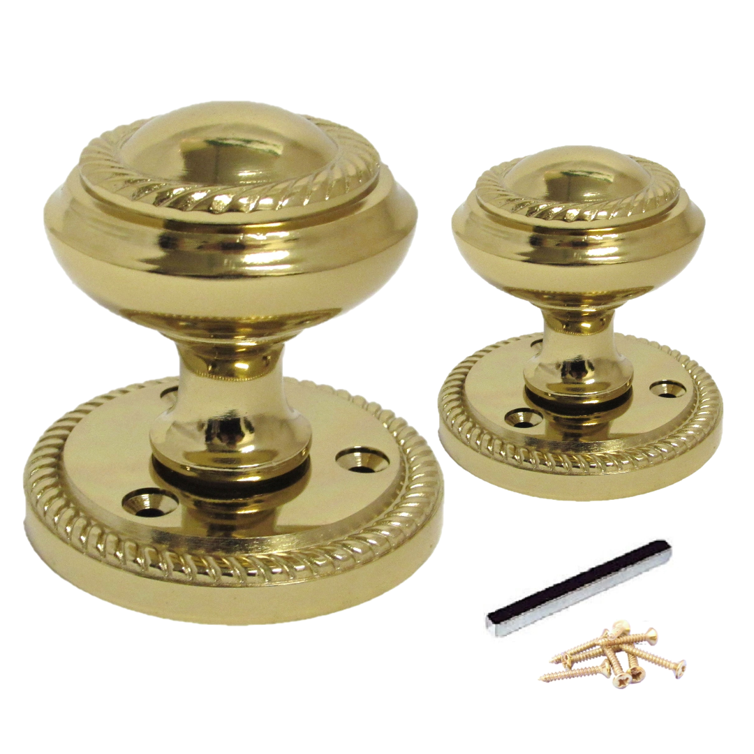 Brass Plated Georgian Style Sprung Round Door Knob Set – Internal 1 Pair