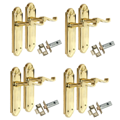 Door Handles Scroll Lever Latch Brass Finish Ashford Style Ashworth Interior x4