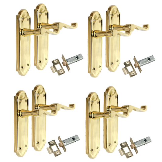 Door Handles Scroll Lever Latch Brass Finish Ashford Style Ashworth Interior x4