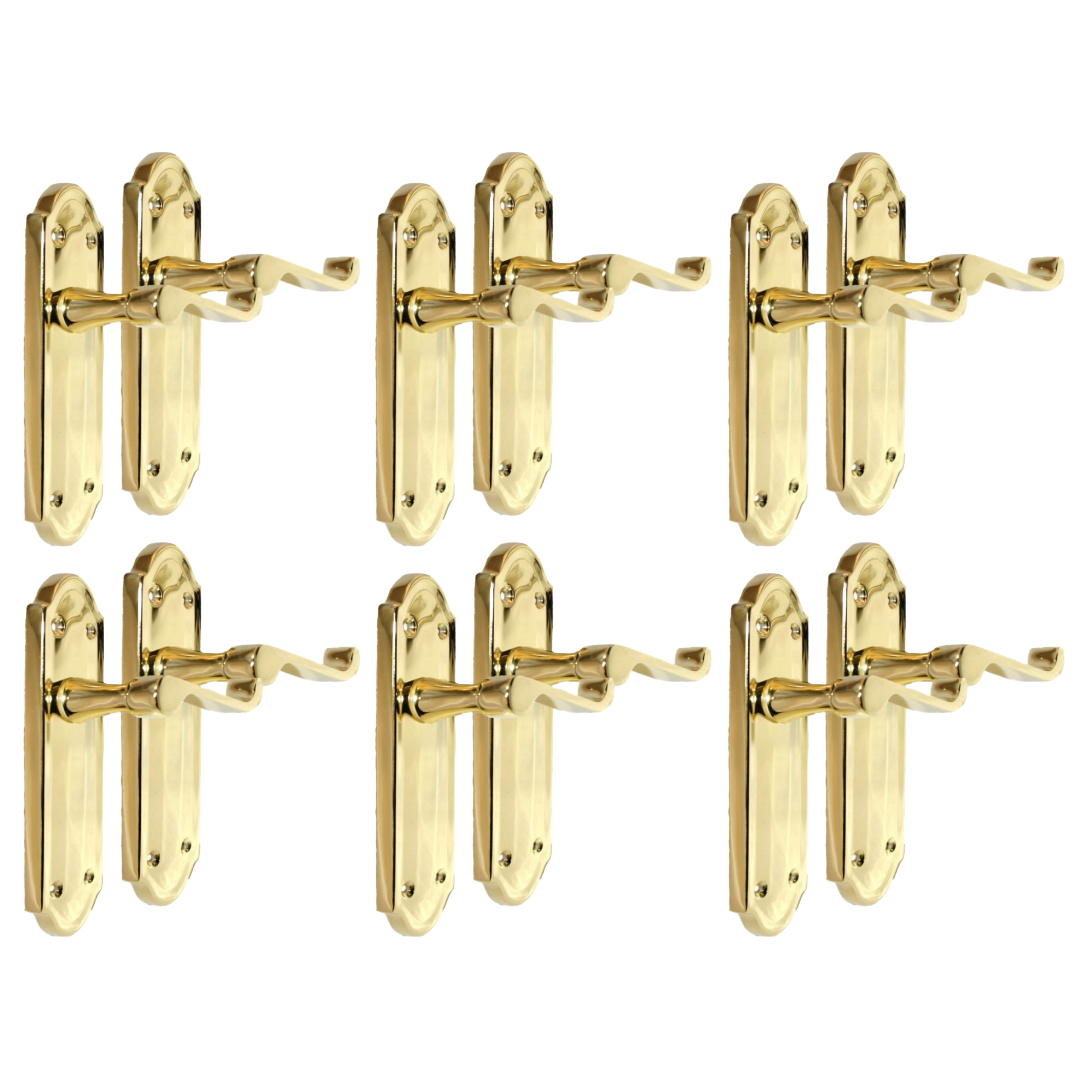 Door Handles Scroll Lever Latch Brass Finish Ashford Style Ashworth Interior x6.