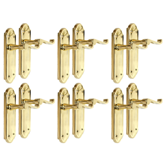 Door Handles Scroll Lever Latch Brass Finish Ashford Style Ashworth Interior x6.
