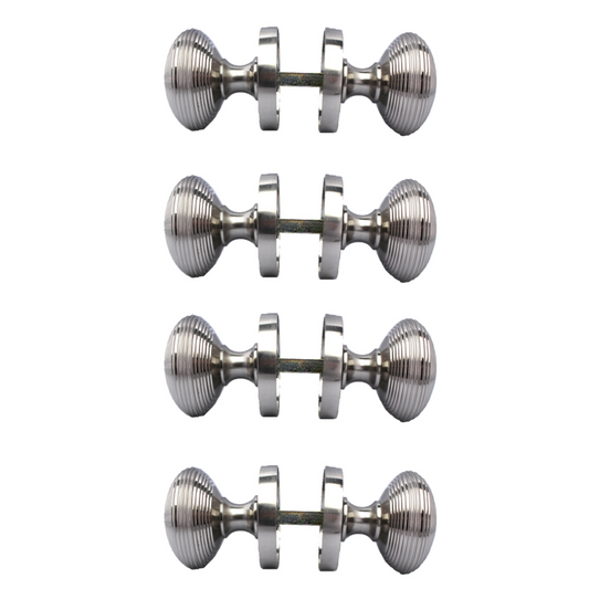 Satin Nickel Round Door Knobs- Reeded Internal Handles for Mortice Locks