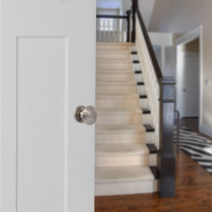 Satin Nickel Round Door Knobs- Reeded Internal Handles for Mortice Locks + Latch