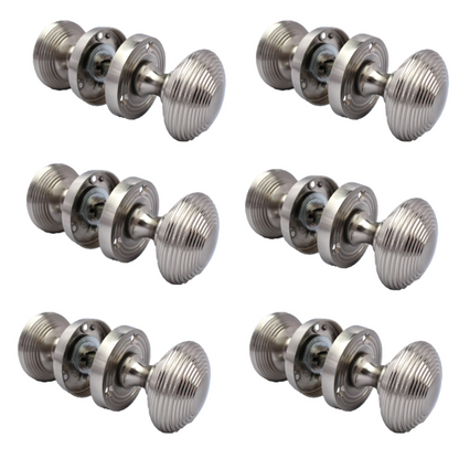 Satin Nickel Round Door Knobs- Reeded Internal Handles for Mortice Locks