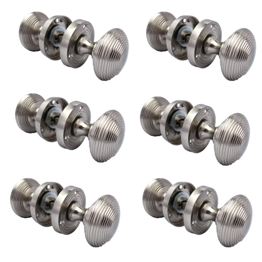 Satin Nickel Round Door Knobs- Reeded Internal Handles for Mortice Locks
