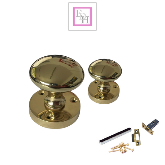 Brass Door Knob Modern Round Rose Door Knob Brass Door Handles 1 Pair + Latch