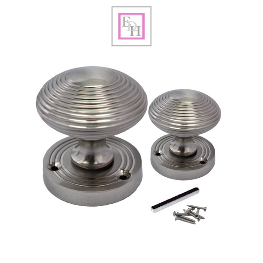 Satin Nickel Round Door Knobs- Reeded Internal Handles for Mortice Locks
