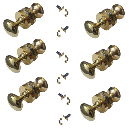 Brass Door Knob Modern Round Rose Door Knob Brass Door Handles 6 Pairs + Latch