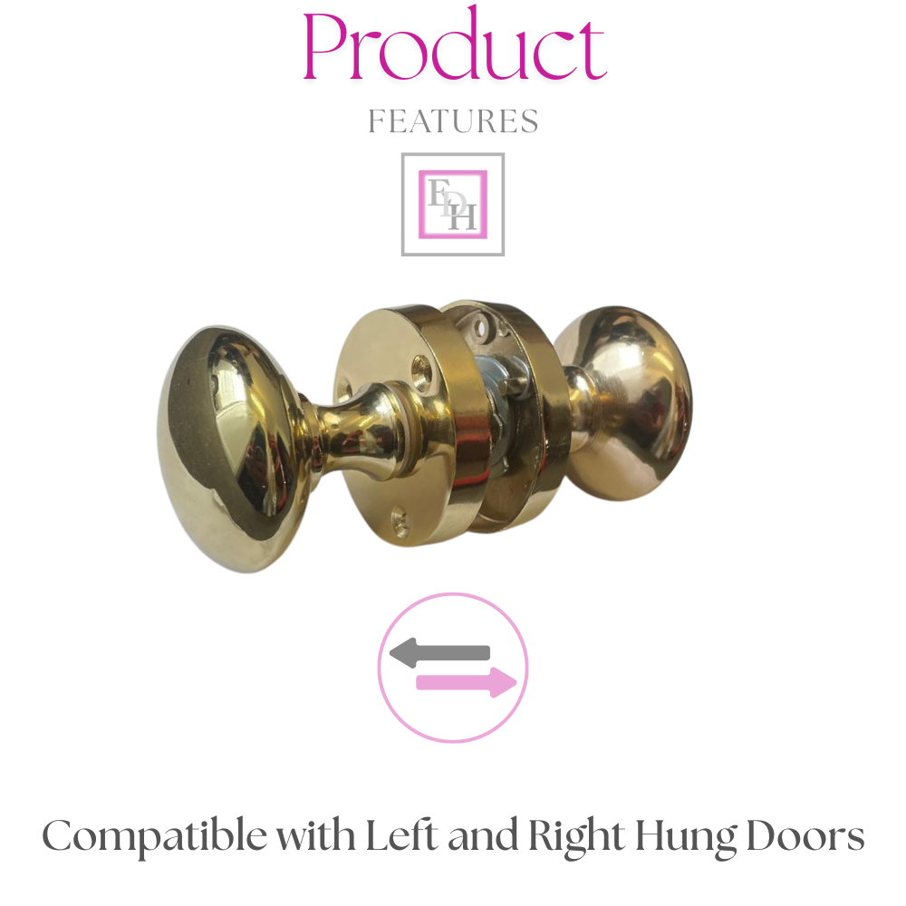 Brass Door Knob Modern Round Rose Door Knob Brass Door Handles 6 Pairs + Latch