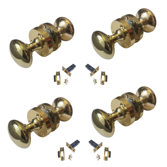 Brass Door Knob Modern Round Rose Door Knob Brass Door Handles 4  Pairs + Latch