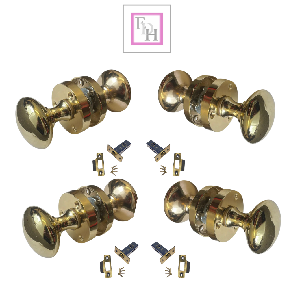 Brass Door Knob Modern Round Rose Door Knob Brass Door Handles 4  Pairs + Latch