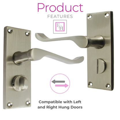 Victorian Scroll Satin Nickel Bathroom Door Handles with Privacy Lock + Latch