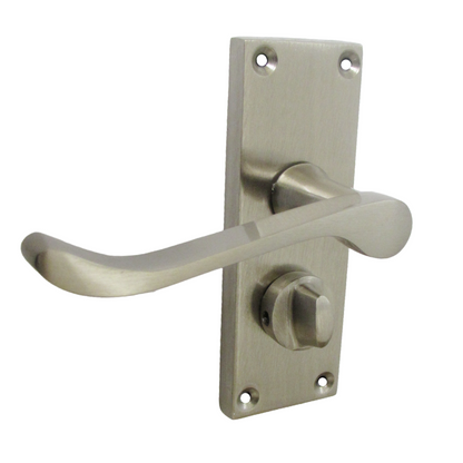 Victorian Scroll Satin Nickel Bathroom Door Handles Set with Privacy Lock 2 Pair