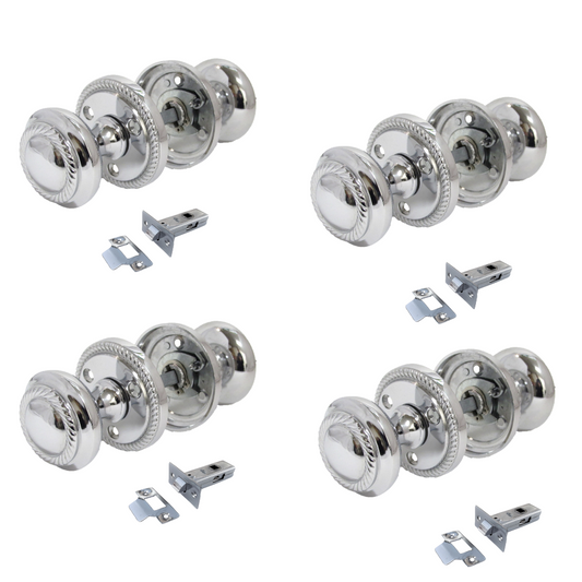 Polished Chrome Georgian Round Door Knobs with Tubular Latch – 4 Pairs