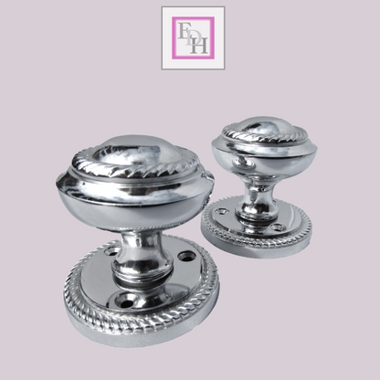 Polished Chrome Georgian Round Door Knobs with Tubular Latch – 4 Pairs