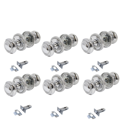 Polished Chrome Georgian Round Door Knobs with Tubular Latch – 6 Pairs