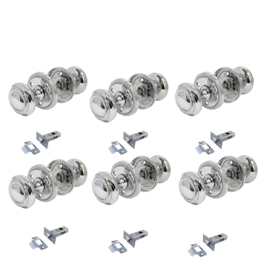 Polished Chrome Georgian Round Door Knobs with Tubular Latch – 6 Pairs