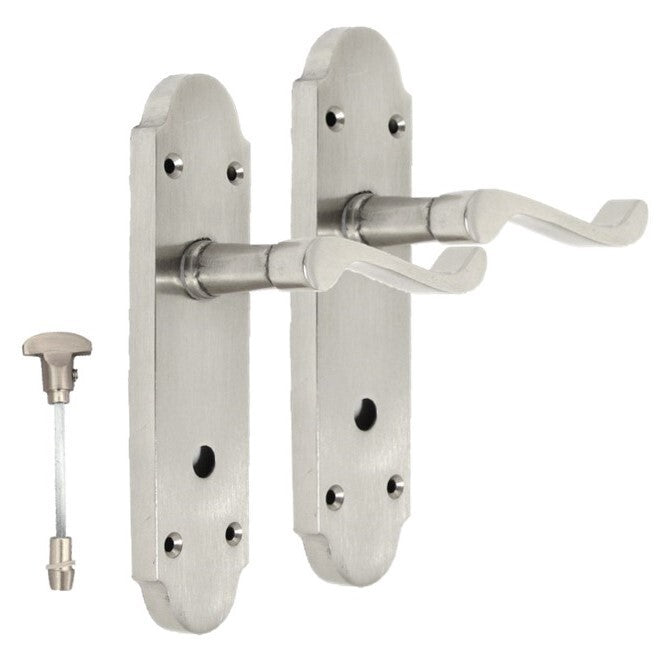 Satin Nickel Bathroom Door Handle – Epsom Style Victorian Scroll Privacy Lever