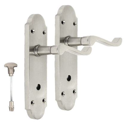 Satin Nickel Bathroom Door Handle – Epsom Style Victorian Scroll Privacy Lever